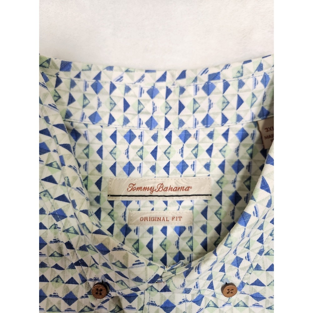 Tommy Bahama Men's Shirt Short Sleeve 3D Diamond Print Blue 100% Silk 3XL